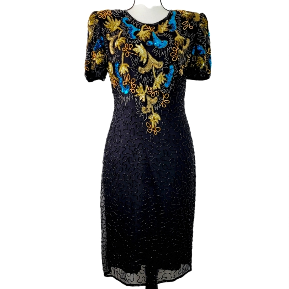 Beaded Black Dress Lined Vintage 10
